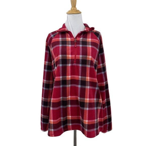 Eddie Bauer Plaid Fleece Sweatshirt Womens L Large 1/4 Zip Long Sleeve Sweater - Picture 1 of 10